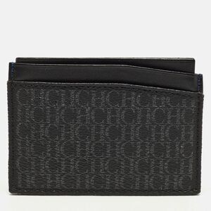 Ch Carolina Herrera Black/grey Monogram Coated Canvas And Leather Card Holder